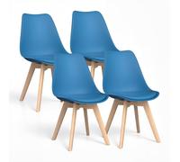 TEENO Lot de 4 Chaises de Salle à Manger Scandinaves, Chaises de Cuisine, Chaise de Salle de Bureau, Chaises Rétro Bois de Hêtre Massif, Idéales pour Cuisine, Salon, Chambre ou Bureau, Bleu