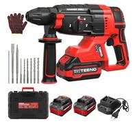 TEENO Marteau Perforateur sans Fil 20V Brushless, 2 Batteries 4.0Ah & Chargeur, 1500RPM, 4850BPM, SDS-PLUS, LED, Design Antivibration, Perforateur Burineur avec 8 Accessoires et Coffret