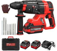 TEENO Marteau Perforateur Sans Fil 20V Brushless, 2 Batteries 4.0Ah & Chargeur, 1500RPM,4850BPM, SDS-PLUS, LED, Design Antivibration, Perforateur