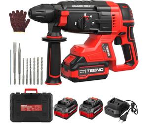 TEENO Marteau Perforateur Sans Fil 20V Brushless, 2 Batteries 4.0Ah & Chargeur, 1500RPM,4850BPM, SDS-PLUS, LED, Design Antivibration, Perforateur