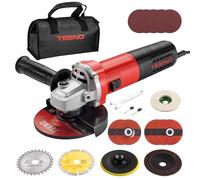 TEENO Meuleuse D'angle 125mm 1000W 2000-12000 trs/min Avec 20 Accessoires, Meuleuses D'angle Avec Sac à Main en Toile, Disqueuse 125 mm, Coupe et le Meulage, le Polissage, Métal, Bois,Céramique,Pierre