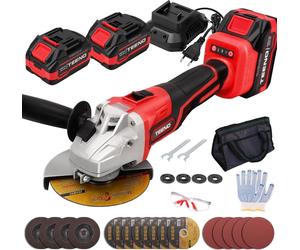 TEENO Meuleuse d'angle sans fil 125 mm, 21V 1000W Meuleuse d'angle avec 2 * batterie 4.0Ah & 1*chargeur rapide, 9100RPM