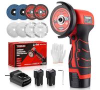 TEENO Mini Meuleuse d’Angle Sans Fil 76 mm, 8 Disques , 2 Batteries | Disqueuse compacte pour découpe meulage polissage métal bois carrelage plastique, 19 500 tr/min 2x2000 mAh chargeur coffret