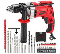 TEENO Perceuse à percussion électrique 0-3000 RPM, 910W, vitesse variable, mandrin 13mm, 38 accessoires, poignée rotative 360°