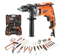 TEENO Perceuse à Percussion Filaire 910W 0-3000 tr/min, Perceuse électrique avec 115 Pièces