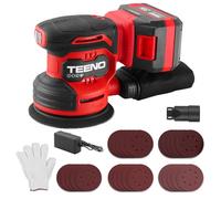 TEENO ponceuse excentrique 125mm丨avec 4.0Ah Batteries & 25 Papiers | 6 vitesses réglables 6000-12000 TR/MIN丨Ponçage efficace丨sac à poussière inclus丨 Pour le Ponçage du Bois, Métal et Vernis