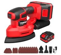 TEENO Ponceuse Multifonction Sans Fil 3-en-1 20V Batterie 4.0 Ah 15 Papiers Abrasifs 13000 tr/min Sac à Poussière