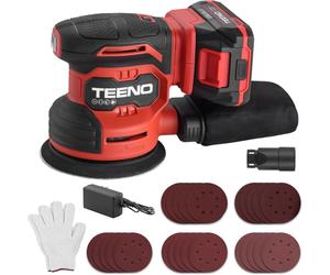 TEENO Ponceuse Orbitale 125 MM 20V, Ponceuse éLectrique sans fil, 13 000 Spm, Avec 25 Papiers De Verre, Collecteur De PoussièRe