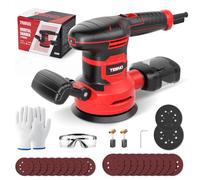 TEENO Ponceuse Orbitale 450W, 6 Vitesses, 13000 RPM,Ø125/150mm, 20 Disques Abrasifs, Collecte de Poussière, Câble 2m - Avec Lunettes et Gants - Pour Bois, Métal, Plastique