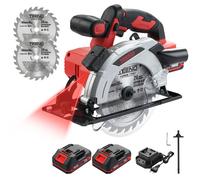 TEENO Scie circulaire sans fil laser 165 mm, 20?V, 4000 tr/min, 2 batteries 2,0 Ah, 2 lames
