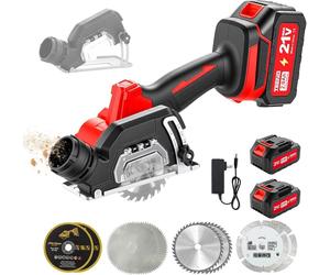 TEENO Scie Circulaire Sans Fil Mini Compacte, Scies Circulaires Électriques, 2 Batteries 2.0Ah, 8 Lames, 20000 Tr/Min, Meuleuse À Disque,