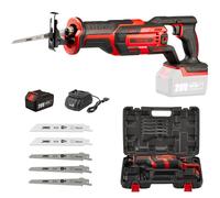 TEENO Scie sabre sans fil 20V avec 3300 tr/min, 40 min d'autonomie, y compris batterie 3,0 Ah, chargeur, 5 lames de scie et coffret de transport en plastique