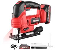 TEENO Scie Sauteuse Sans Fil pour Batterie Makita 20 V, 800-3000 SPM Scie Sauteuse Laser avec 5 lames, Inclinaison ± 45°, 6 vitesses, LED, coupe du bois,plastique,Métal (Deux batteries, 2.0 Ah)