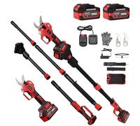 TEENO Sécateur Électrique Avec Perche, 2-en-1 Secateur Electrique Sans Fil Télescopique, Portée Totale 4.3 m, Coupe 50 mm, 2 * 4,0Ah Batteries, Câble de Prolongation 1.05m, Jardin/Arbres/Fleurs