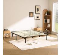 TEENO Sommier 140x190 avec Sommier Wood, Cadre en Métal, Cadre & Tête de Lit 2 Personnes en Métal, Cadre de Lit 140 x 190，Hauteur 26 cm pour Rangement, Moderne, Montage Facile, Noir