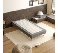 TEENO Sommier 90x200 | Sommier Tapissier en Tissu Gris | Lit 1 Personne pour Adulte | 14 Lattes avec 6 Pieds | Structure Stable et Confortable | Hauteur 29 cm