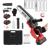 TEENO Tronconneuse a Batterie, Mini Tronçonneuse Électrique 6&8 Pouces 2-en-1, Kit avec 6 Chaînes (3×6"+3×8"), 2×4000mAh, 5500 tr/min, Taille Haie