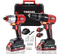 TEENO Visseuse à Choc 180Nm + Perceuse Visseuse Sans Fil 20V - Kit 2-en-1 Professionnel, 2 Batteries 1.5Ah, Chargeur Rapide, 22 Accessoires