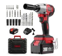 TEENO Visseuse à choc sans fil 20V, 1 batterie 3,0Ah, moteur sans balais | Couple 320Nm, 3 vitesses réglables, coffret et 25 accessoires, pour auto et meubles