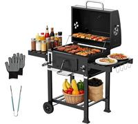 Teeno XXL Barbecue au Charbon de Bois, Thermomètre Intégré, Cheminée, Tire - Bouchon et Unité de fumage,Barbecue XXL avec Grille de Maintien au Chaud