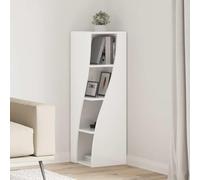 Teenpull Armoire d'angle en bois blanc brillant 32 x 32 x 102 cm avec 4 étagères, armoire de rangement pour couloir, bureau, cave, étagère de rangement fonctionnelle avec porte et tiroir pour la
