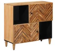 Teenpull Armoire de rangement marron en bois de manguier massif 80 x 33,5 x 75 cm avec boutons en laiton et 2 portes, buffet pour salon, home cinéma, rangement multimédia et gestion des câbles