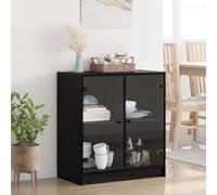 Teenpull Armoire latérale noire aspect chêne 68 x 37 x 75,5 cm avec portes en verre et beaucoup d'espace de rangement pour salon, salle à manger, bureau, design moderne