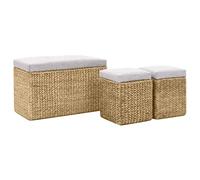 Teenpull Banc Coffre avec 2 poufs en Jacinthe d'eau Gris, Meuble de Rangement Polyvalent pour Chambre Salon entrée Couloir, Banquette Tabouret avec Coussins Confortables