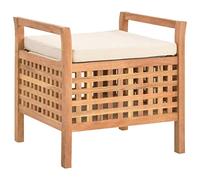 Teenpull Banc de Rangement en Bois de Noyer Massif 49x48x49 cm avec Coussin crème, Meuble Coffre Pouf Banquette pour Chambre, Salon, entrée, Couloir, Rangement Chaussures et Accessoires