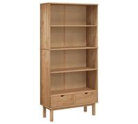 Teenpull Bibliothèque OTTA Bois Massif pin Marron avec 2 tiroirs, 3 étagères, Rangement spacieux, Meuble Stable 88x35x180 cm pour Chambre et Salon