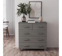 Teenpull Buffet Hamar gris clair 79 x 40 x 80 cm, bois de pin massif, 5 tiroirs, espace de rangement pour salon, couloir
