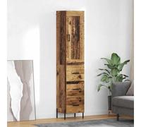 Teenpull Buffet haut en bois vieilli - 34,5 x 34 x 180 cm - Avec tiroir et porte - Buffet moderne pour salon, salle à manger, bureau - Avec beaucoup d'espace de rangement et étagère - Design vintage