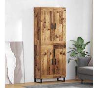 Teenpull Buffet haut en bois vieilli 69,5 x 34 x 180 cm avec 4 portes, buffet moderne pour salon, salle à manger, bureau avec étagère de rangement et étagère au design vintage
