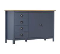 Teenpull Buffet Hill gris 130 x 40 x 80 cm, en pin massif, avec 4 tiroirs et 2 portes, armoire buffet pour salon, salle à manger, couloir, beaucoup d'espace de rangement