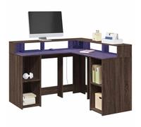 Teenpull Bureau d’Angle en Bois d’ingénierie chêne Marron avec éclairage LED RVB, Grand Espace de Rangement, Design Compact 130x130 cm pour Bureau à Domicile ou Gaming