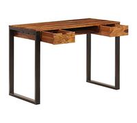 Teenpull Bureau en Bois de Sesham Massif 110x55x78 cm avec 2 tiroirs et Tablette pour Clavier, Pieds en Acier, Meuble de Bureau Stable et Durable pour Bureau à Domicile ou Espace de Travail