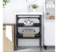 Teenpull Cadre de lavabo de Salle de Bain en Fer Noir 59x38x83 cm, Support Robuste pour Meuble Vasque, idéal pour Rangement Ouvert et accès Facile, Compatible avec Fixation Murale sécurisée