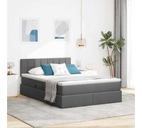 Teenpull Cadre de lit avec espace de rangement et LED, tissu gris foncé, 140 x 190 cm, lit double avec sommier à lattes et tête de lit, mécanisme de levage hydraulique, espace de rangement intégré