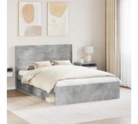 Teenpull Cadre de lit avec espace de rangement et tête de lit, gris béton, 140 x 190 cm, cadre de couchage moderne avec sommier à lattes, pour chambre à coucher et chambre d'amis, construction robuste