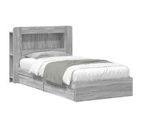 Teenpull Cadre de lit avec espace de rangement, gris sonoma, 75 x 190 cm, sommier à lattes, pour chambre à coucher, lit simple, tiroir, design moderne, espace de couchage compact