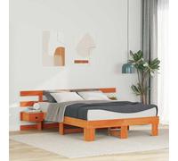 Teenpull Cadre de lit avec tête de lit, marron, en pin massif, 135 x 190 cm, lit double avec sommier à lattes, espace de couchage stable pour chambre à coucher, lit moderne en bois