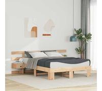 Teenpull Cadre de lit avec tête de lit marron en pin massif 135 x 190 cm Sommier à lattes plate-forme Lit double robuste stable pour chambre à coucher Design moderne et montage facile