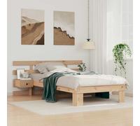 Teenpull Cadre de lit avec tête de lit marron en pin massif 90 x 200 cm Lit simple avec sommier à lattes, lit en bois solide pour chambre à coucher, montage facile, surface de couchage confortable