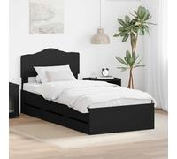 Teenpull Cadre de lit avec tiroirs noir en bois d'ingénieur 100 x 200 cm, cadre de lit en bois avec tête de lit, 6 tiroirs cachés, design moderne sur pied