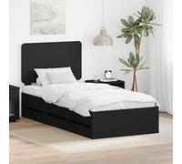 Teenpull Cadre de lit avec tiroirs noir en bois d'ingénieur 90 x 200 cm, avec cadre à lattes robuste et 6 tiroirs cachés, peu encombrant, pour chambre à coucher, durable et facile d'entretien