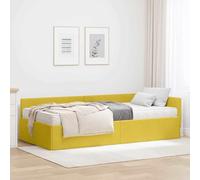 Teenpull Cadre de lit d'angle en velours vert avec matelas, 204 x 84 x 57 cm, lit simple, lit capitonné avec tête de lit réglable, cadre en contreplaqué durable, matériau respirant, espace de couchage