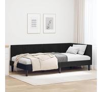 Teenpull Cadre de lit d'angle noir avec tête de lit 90 x 190 cm en velours en forme de L peu encombrant pour chambre à coucher, lit d'appoint, lit d'invité avec sommier à lattes solide et tête de lit