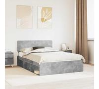 Teenpull Cadre de lit en béton gris en pin massif - 150 x 200 cm - Avec sommier à lattes et tête de lit - En bois solide - Lit double pour chambre à coucher - Cadre de couchage moderne avec montage
