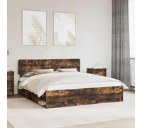 Teenpull Cadre de lit en chêne fumé 180 x 200 cm en pin massif avec sommier à lattes, lit double pour chambre à coucher, tête de lit, durable et facile d'entretien