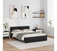 Teenpull Cadre de lit noir aspect chêne 150 x 200 cm en bois avec bande lumineuse LED, sommier à lattes et tête de lit, lit double moderne pour chambre à coucher et chambre d'amis